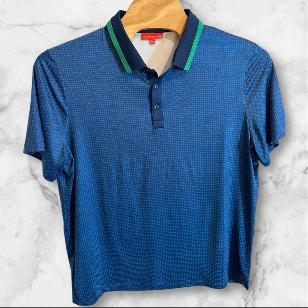 Redvanly‎ Shirt Mens XXL 2XL Blue Polka Dot Performance Golf Polo